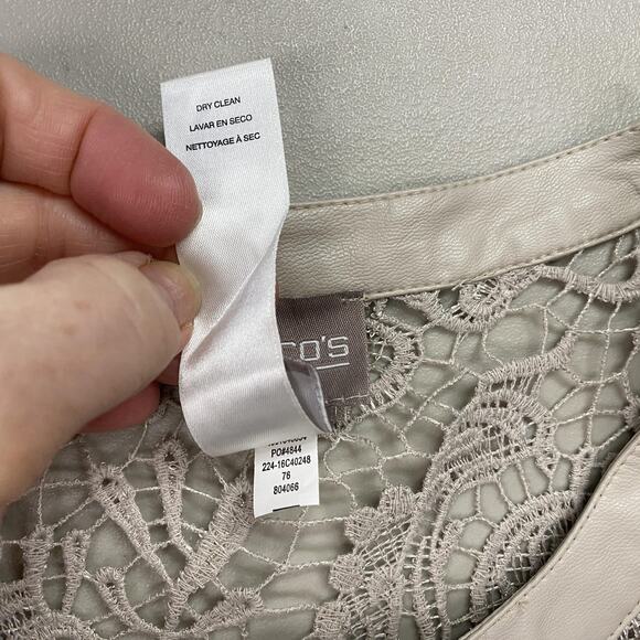 Chicos Open Lace Jacket Cardigan Size 3 Beige Tan Sheer Crochet Lace Dressy XL - Picture 12 of 13